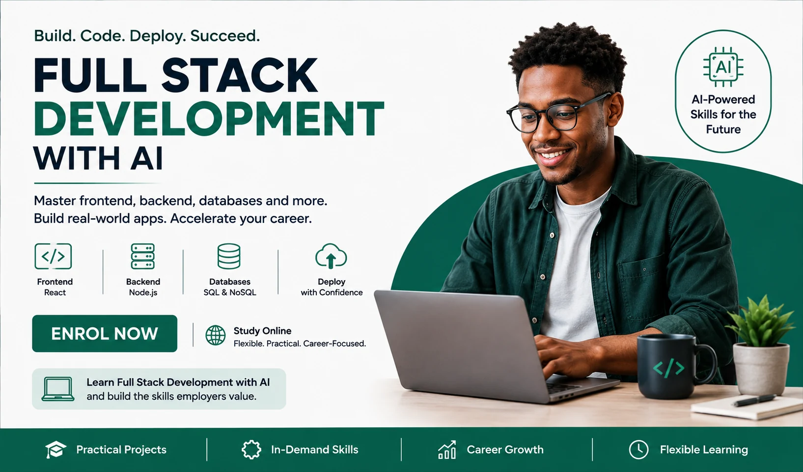 Full Stack Development with AI course focused on AI-assisted coding and real-world projects